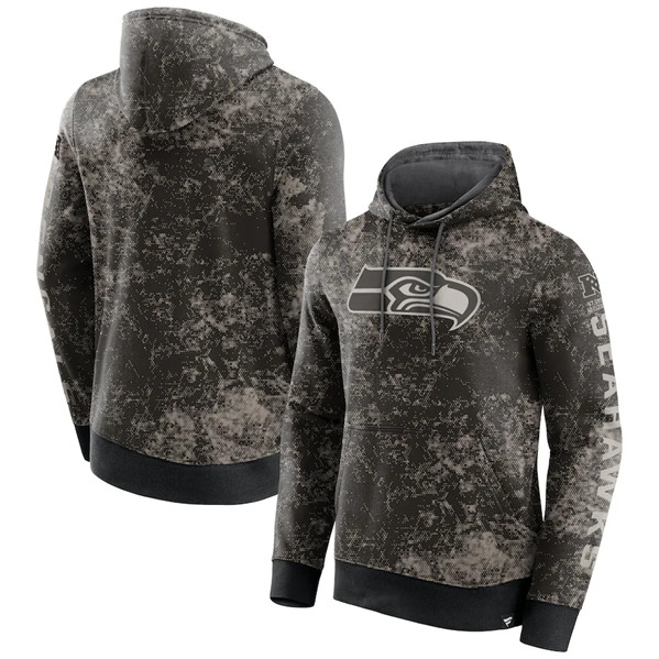 Men's Seattle Seahawks Black/Gray Blackout Tonal Pullover Hoodie - Click Image to Close